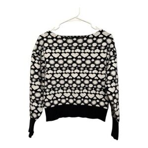 Anthropologie Black and Cream Heart & Sun Patterned Sweater XXS